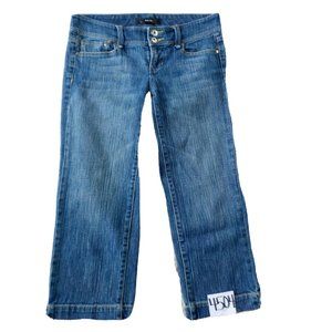 Noir Capri Blue Denim Embroidered Pockets Flowers